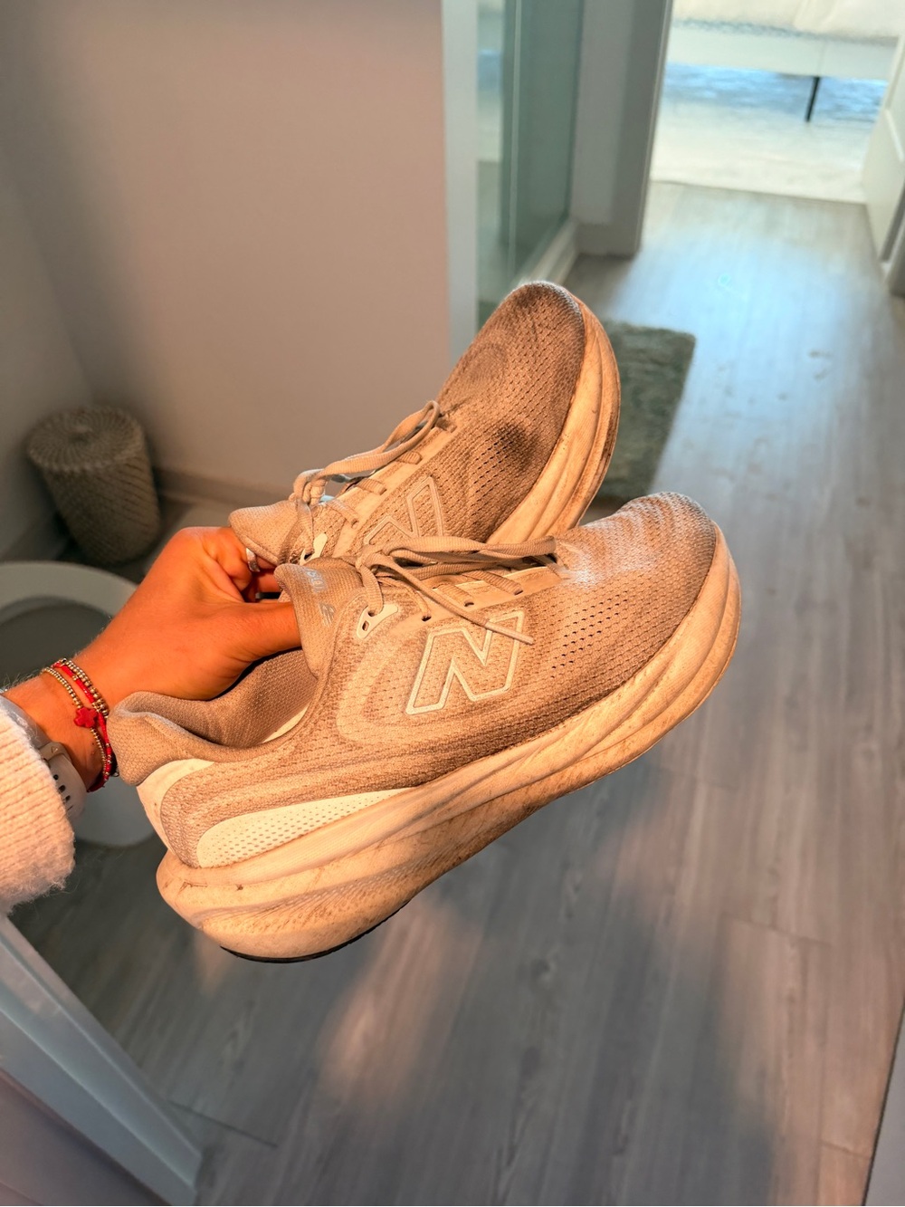 New Balance Women's Beige Mesh Athletic Sneakers